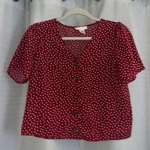 Red polka dot button down with capped sleeves!
